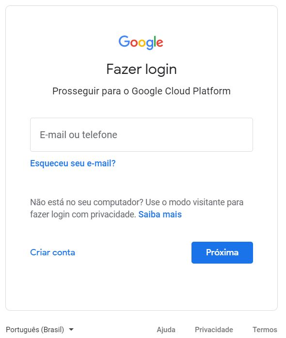 Caixa de login do Google.