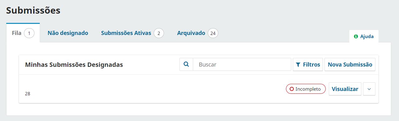 Figura 3. Exibição de uma entrada de submissão incompleta sem qualquer dado vinculado a ela, além do seu identificador único (ID do artigo).