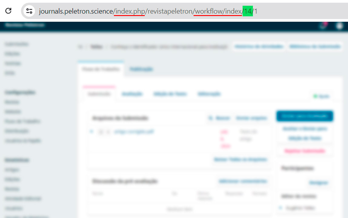 Figura 4. Visualização de uma página de Fluxo de Trabalho, com destaque para a URL da página.