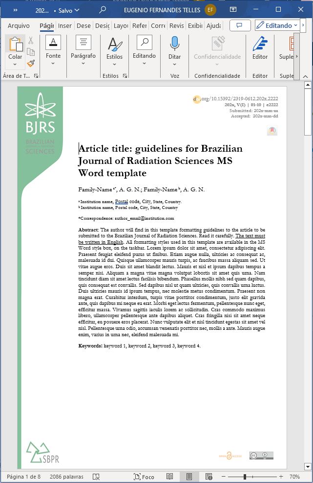 Template de submissão da Brazilian Journal of Radiation Sciences, do IRD/CNEN