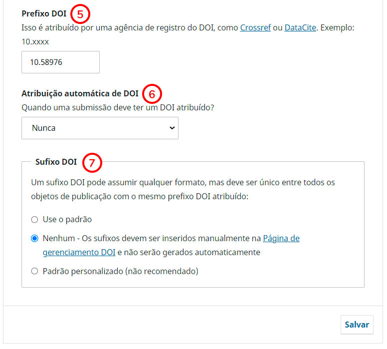 Figura 5b. Tela de configuração do DOI, no menu Distribuição.