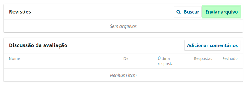 2. Botão ENVIAR ARQUIVO disponível no quadro de REVISÕES.